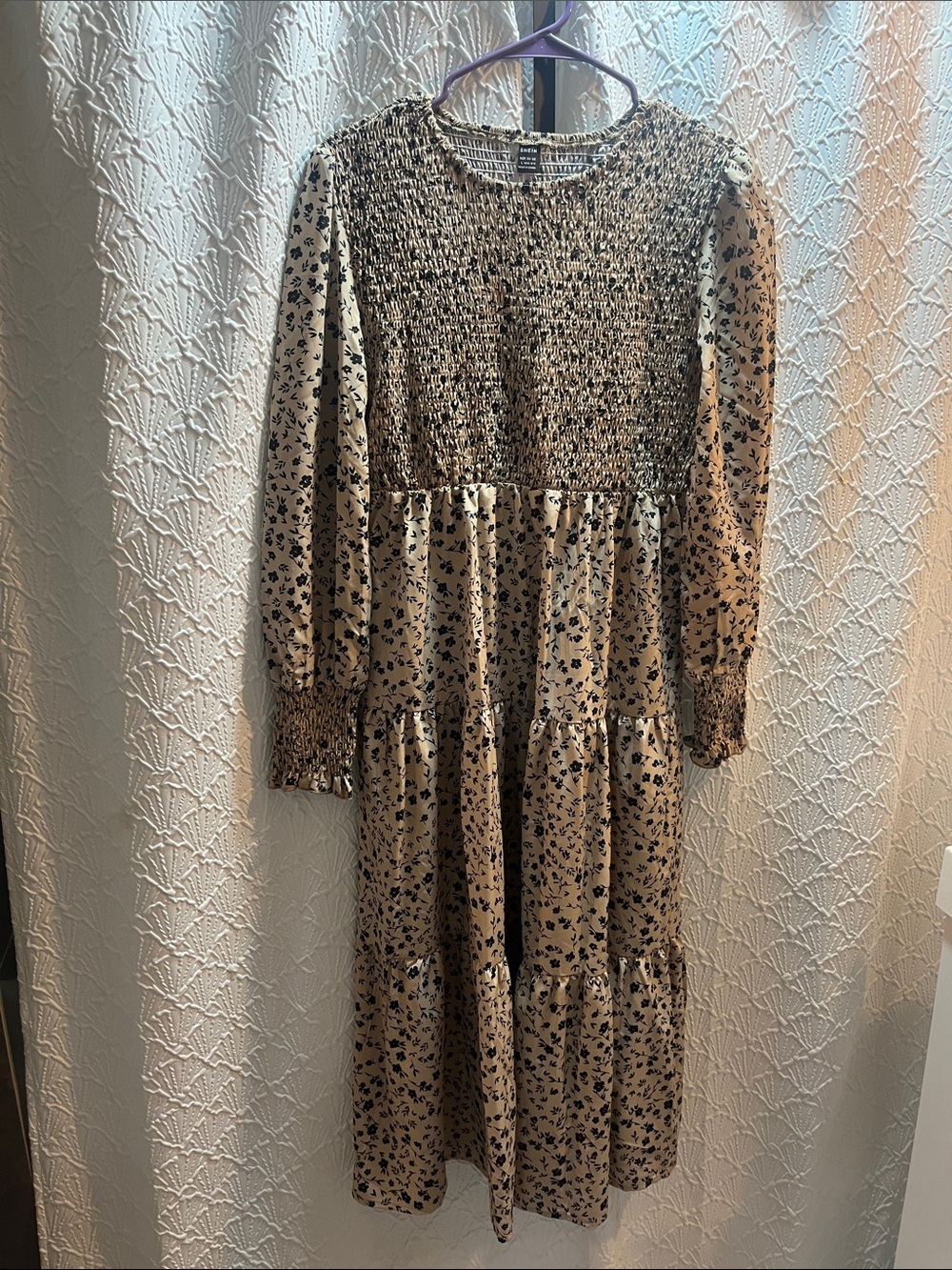 NWOT SHEIN Beige Maxi Dress with Black Floral Print